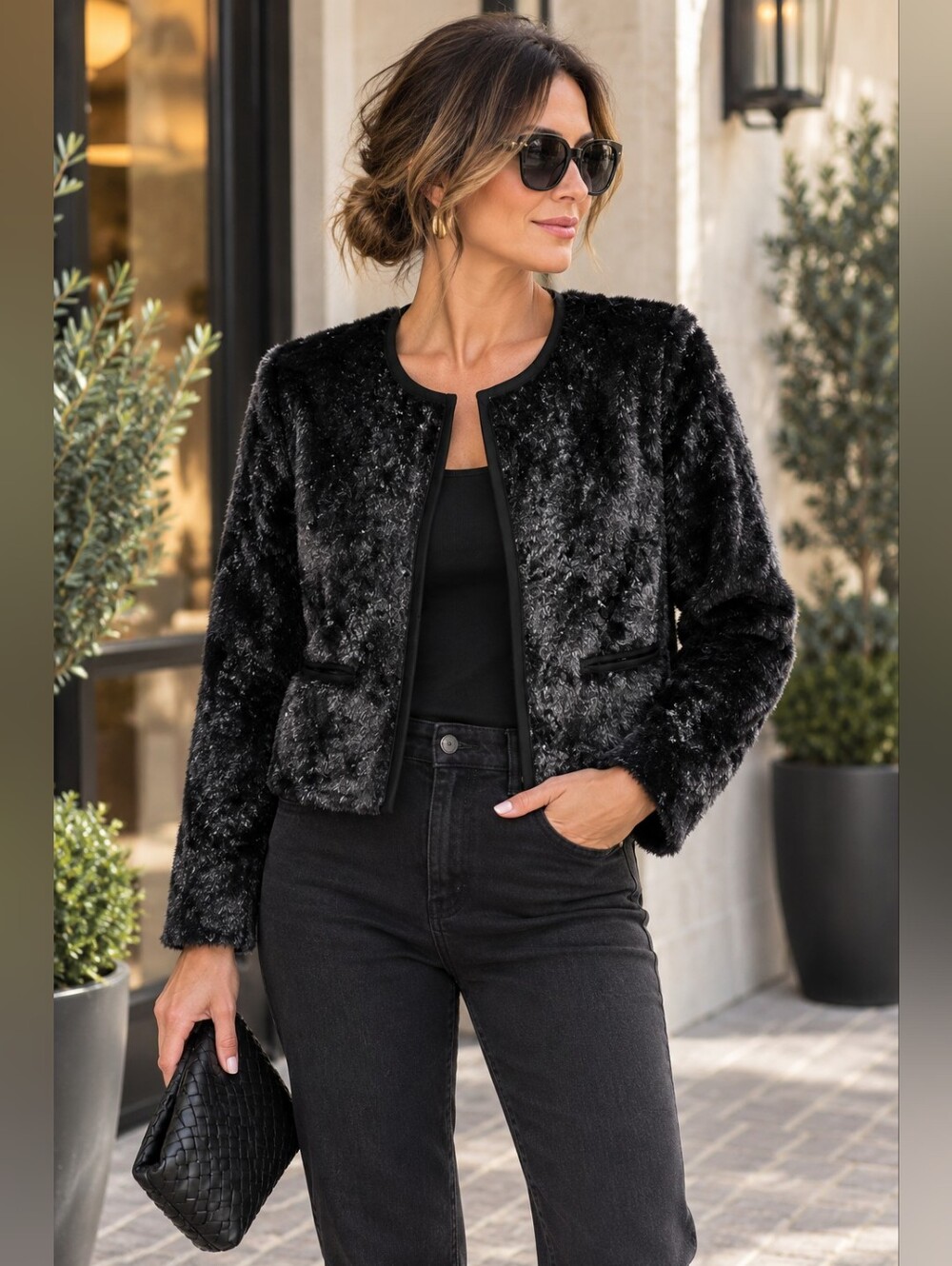 Elevenses Black Waist Length Unreal Brand faux fur jacket size S